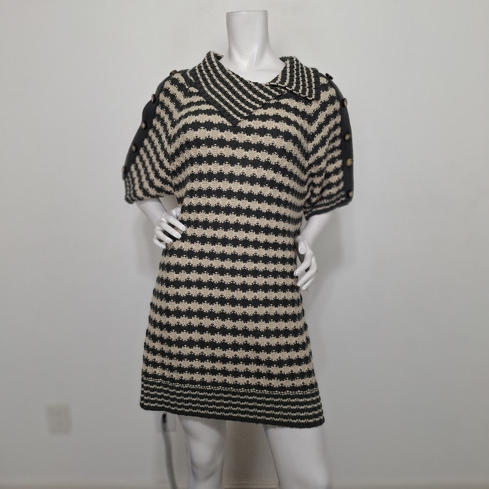 Jenny Cream Gray Preppy Retro Cowl Neck Thick Cable Knit Tunic Sweater Dress XL
